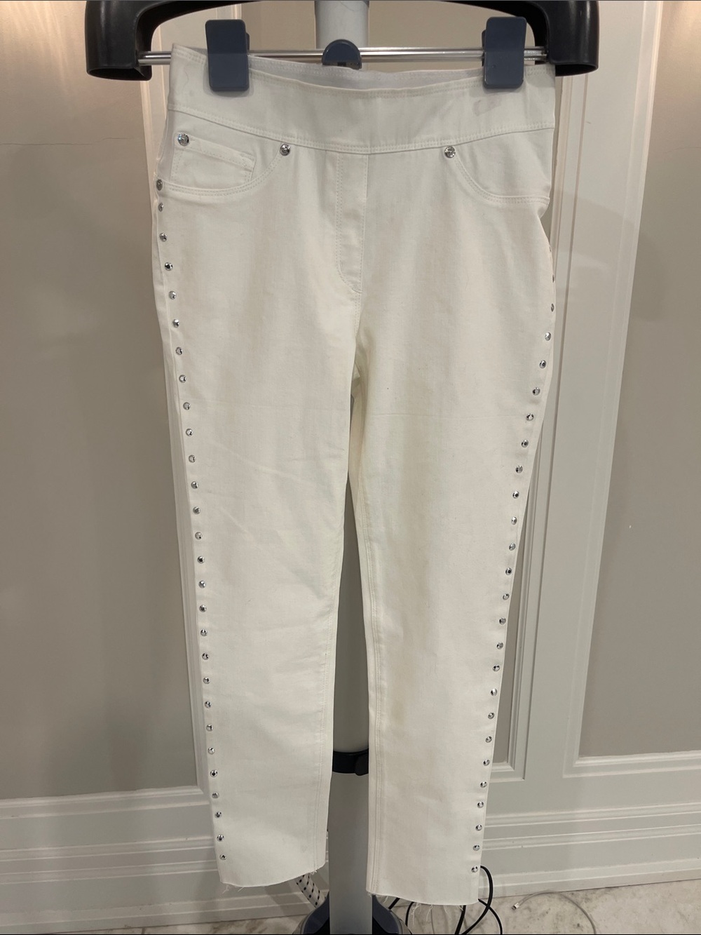 White Stud-Trim Women's Stretch Pants